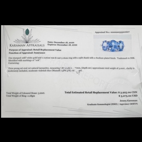 🚨🚨SOLD 🚨🚨CERTIFIED 10K Natural Tanzanite (3ct) Ring - Picture 5 of 5